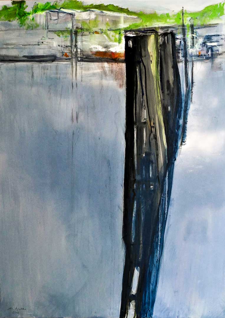 Duckdalben im Binnenhafen | Öl auf Leinwand | 100 x 140 cm