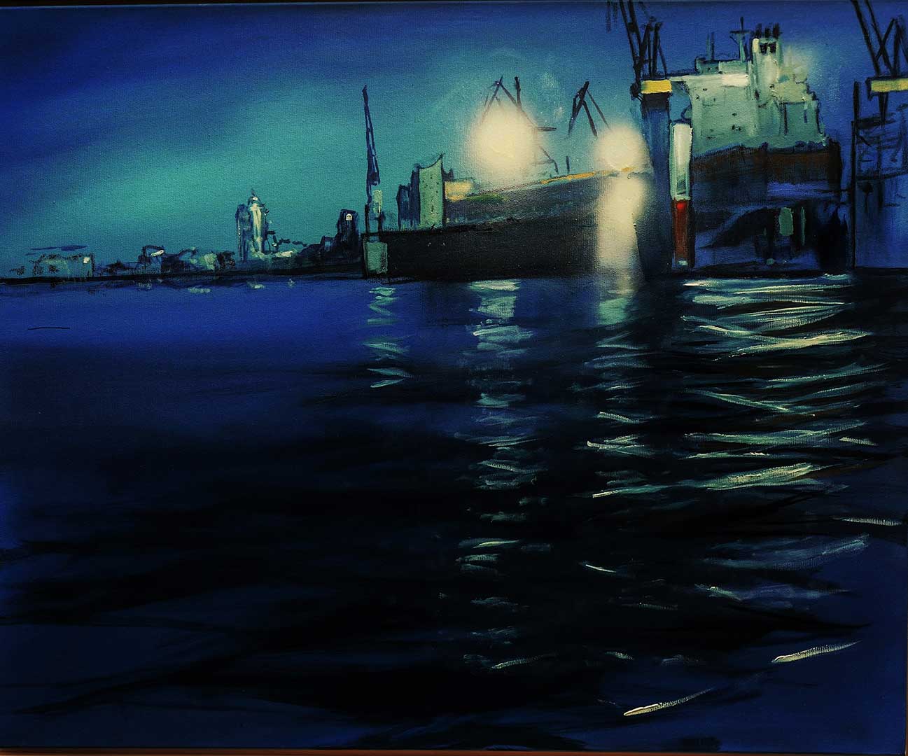Nachts im Dock | Öl auf Leinwand | 110 x  90 cm